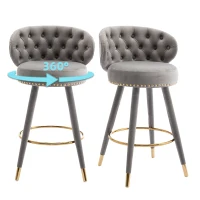 Set di 2 Sgabelli da Bar in Velluto con Schienale, Rotazione a 360° e Gambe in Legno per Casa, Cucina, e Ristoranti, Grigio(m-4)