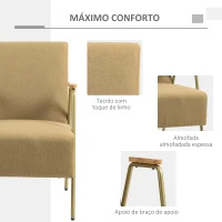 HOMCOM Poltrona Individual com Apoios de Braços Estrutura em Aço Dourado Estilo Moderno para Sala Quarto 62x81x92 cm Castanho(m-5)