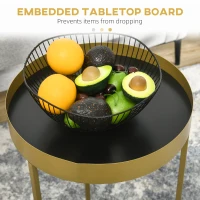 HOMCOM Nest of Tables, Round Coffee Table Set of 2, Nesting Tables with Embedded Tabletop and Metal Frame, Gold Side Table for Living Room, Bedroom(m-5)