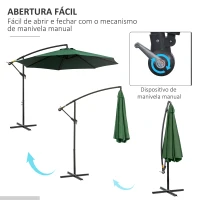 Outsunny Chapéu de Sol de Jardim Ø295x245cm Chapéu de Sol Excêntrico Inclinável com Manivela Base Cruzada Suporte de Aço Verde(m-4)