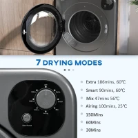 HOMCOM 6kg Vented Tumble Dryer, Freestanding, Wall Mounted, Stackable, Portable Dryer with 7 Programmers, Grey(m-4)