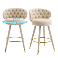 Set di 2 Sgabelli da Bar in Velluto con Schienale, Rotazione a 360° e Gambe in Legno per Casa, Cucina, e Ristoranti, Beige(m-4)
