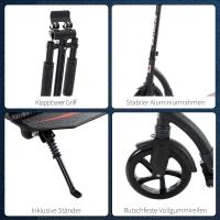 HOMCOM Roller Tretroller Kickscooter Klapproller, klappbar, Stoßdämpfer, ab 14 Jahren, Schwarz(m-13)