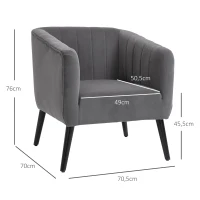 HOMCOM Sillón Nórdico Acolchado Silla Individual Tapizada en Terciopelo Vintage de Madera con Patas y Reposabrazos 71x65x76 cm Gris(m-3)