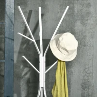 HOMCOM Cabide de Pé Metálico para Pendurar Roupa Bolsas com 9 Ganchos e Prateleira Cabide de Pé Moderno 45x45x180 cm Branco(m-8)