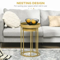 HOMCOM Nest of Tables, Round Coffee Table Set of 2, Nesting Tables with Embedded Tabletop and Metal Frame, Gold Side Table for Living Room, Bedroom(m-4)