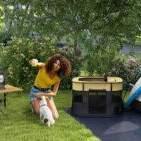 PawHut Foldable Dog Pen with Storage Bag for Indoor/Outdoor Use, Portable Pet playpen, with Ground Stakes - Yellow(m-2)