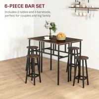 HOMCOM 6-Piece Bar Table Set, 2 Breakfast Tables with 4 Stools, Counter Height Dining Tables & Chairs for Kitchen, Living Room, Rustic Brown(m-4)