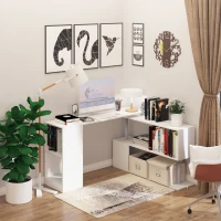 HOMCOM L-Shape Corner Home Office Computer Desk 360° Rotating Corner Desk Storage Shelf Combo Workstation Home Office  Modern Style Corner(m-6)