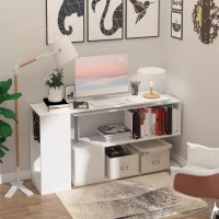HOMCOM L-Shape Corner Home Office Computer Desk 360° Rotating Corner Desk Storage Shelf Combo Workstation Home Office  Modern Style Corner(m-4)