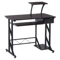 HOMCOM Computer Desk with Display Stand, Sliding Keyboard Tray Drawer and Host Box Shelf Home Office Workstation Dark Brown(m-1)