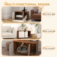 PawHut Hidden Cat Litter Box Furniture, with Sand Drain Pad - Rustic Brown(m-6)