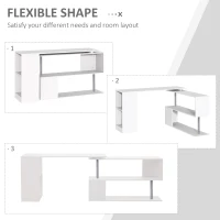 HOMCOM L-Shape Corner Home Office Computer Desk 360° Rotating Corner Desk Storage Shelf Combo Workstation Home Office  Modern Style Corner(m-9)