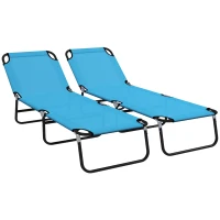 Outsunny Foldable Sun Lounger Set of 2 with 5-Position Adjustable Backrest, Outdoor Portable Recliner Chaise Lounge Chair with Breathable Mesh Fabric, Sky Blue(m-11)