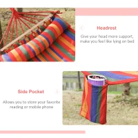 Outsunny Cotton Hammock Soft Portable Swing Sleeping with Headrest & Side Pocket - Deluxe Swing Chair for Beach, Yard, Bedroom, Patio, Porch, Indoor, Outdoor, 270 x 80 cm(m-10)