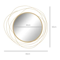 HOMCOM Dekoracja ścienne, okrągłe lustro ściennie, Metalowa Rama, Φ65 cm, Kolor: Złoty(m-3)
