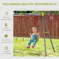 Outsunny 4 IN 1 Kids Garden Swing Set for Backyard, Outdoor Play Equipment, w/ Adjustable Swing Seats, Seesaw, Basket Hoop, Gym Rings, A-Frame Metal Stand, for Ages 3-10 Years(m-4)