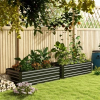 Outsunny Set of 2 Raised Beds for Garden, Galvanised Steel Outdoor Planters with Multi-reinforced Rods for Vegetables, Plants, Flowers and Herbs, 180 x 90 x 59 cm, Dark Grey(m-10)