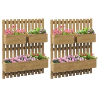 Outsunny Set of 2 Wall-mounted Wooden Garden Planters with Trellis, Drainage Holes and Movable Planter Boxes, Wall Raised Garden Bed for Patio, Carbonised(m-11)