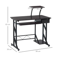 HOMCOM Computer Desk with Display Stand, Sliding Keyboard Tray Drawer and Host Box Shelf Home Office Workstation Dark Brown(m-3)