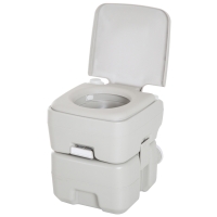 HOMCOM Sanita Portátil Sanita de 20L com Tampa para Campismo Viagem Barco Capacidade Máxima 147 kg 41,5x36,5x42 cm Cinza Claro