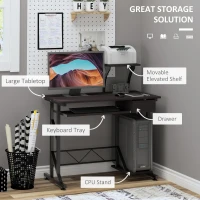 HOMCOM Computer Desk with Display Stand, Sliding Keyboard Tray Drawer and Host Box Shelf Home Office Workstation Dark Brown(m-4)