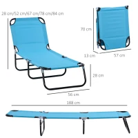 Outsunny Foldable Sun Lounger Set of 2 with 5-Position Adjustable Backrest, Outdoor Portable Recliner Chaise Lounge Chair with Breathable Mesh Fabric, Sky Blue(m-3)