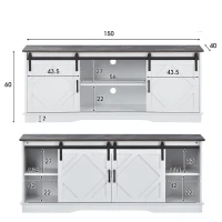 Mobilier TV stil Country Modern, cu uși glisante și rafturi reglabile, 150x40x60 cm, Alb+Maro(m-3)