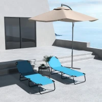 Outsunny Foldable Sun Lounger Set of 2 with 5-Position Adjustable Backrest, Outdoor Portable Recliner Chaise Lounge Chair with Breathable Mesh Fabric, Sky Blue(m-2)