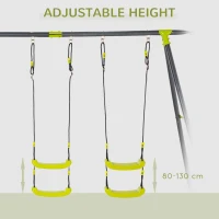 Outsunny 4 IN 1 Kids Garden Swing Set for Backyard, Outdoor Play Equipment, w/ Adjustable Swing Seats, Seesaw, Basket Hoop, Gym Rings, A-Frame Metal Stand, for Ages 3-10 Years(m-6)