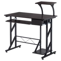 HOMCOM Computer Desk with Display Stand, Sliding Keyboard Tray Drawer and Host Box Shelf Home Office Workstation Dark Brown(m-11)