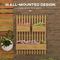 Outsunny Set of 2 Wall-mounted Wooden Garden Planters with Trellis, Drainage Holes and Movable Planter Boxes, Wall Raised Garden Bed for Patio, Carbonised(m-4)