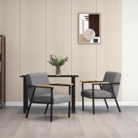 HOMCOM Poltrona Moderna Estofada em Poliéster com Apoio para os Braços de Madeira e Pés de Aço 64x5x70x83,5 cm Cinza(m-9)