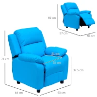 HOMCOM Childrens Recliner Armchair W/ Storage Space on Arms-Blue(m-6)
