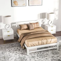 HOMCOM Estrutura de Cama de Madeira Estrado de Cama de Casal para Colchão 190x135 cm Carga 300 kg 195x141x80 cm Branco(m-8)