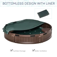 Outsunny Sand Pit Kids Outdoor Plastic Round Sandbox with Water-Resistant Oxford Cover and Bottom Fabric Liner for Ages 3-12, Brown(m-8)