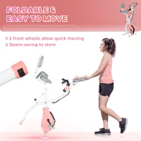 HOMCOM 2-in-1 Folding Exercise Bike with 8-Level Magnetic Resistance, Arm Resistance Band, Pulse Sensor, Pink(m-7)
