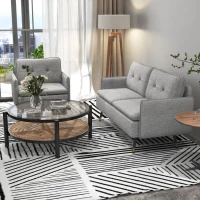 HOMCOM Conjunto de Sofá Inclui 1 Sofá de 2 Lugares e 1 Poltrona Individual com Apoios de Braços Assento Acolchoado e Pés de Aço Cinza(m-2)