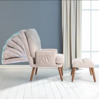 Poltrona com Apoio para os Pés Encosto Ajustável em 5 Níveis e Bolso Lateral 67x60x96,5cm Bege(m-5)
