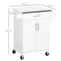 HOMCOM Ilha de Cozinha Móvel Auxiliar de Cozinha Moderno com 4 Rodas Gaveta Barra e Prateleira Ajustável 83,5x45,7x90,5 cm Branco(m-3)