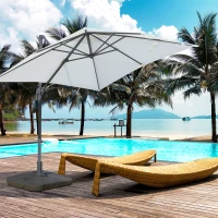 Outsunny Square Cantilever Patio Parasol Base - Water or Sand Filled Stand with Heavy-Duty Wheels, Coffee(m-4)