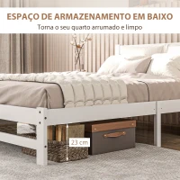 HOMCOM Estrutura de Cama de Madeira Estrado de Cama de Casal para Colchão 190x135 cm Carga 300 kg 195x141x80 cm Branco(m-4)