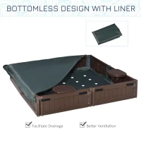 Outsunny Kids Outdoor Sandbox w/ Canopy Bottom Fabric Liner for 3-12 years old Brown(m-9)