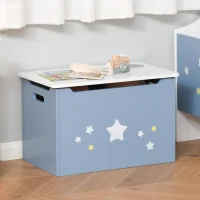 HOMCOM Kids Wooden Toy Box Children Storage Chest Organiser Side Handle Safety Hinge Play Room Furniture Blue(m-4)