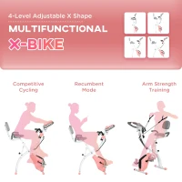 HOMCOM 2-in-1 Folding Exercise Bike with 8-Level Magnetic Resistance, Arm Resistance Band, Pulse Sensor, Pink(m-8)