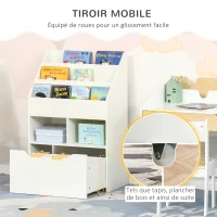 HOMCOM Bibliothèque étagère Multi-Rangement 3 étagères 2 niches Grand tiroir en bois Blanc(m-6)