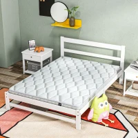 HOMCOM Estrutura de Cama de Madeira Estrado de Cama de Casal para Colchão 190x135 cm Carga 300 kg 195x141x80 cm Branco(m-7)