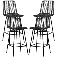 HOMCOM Lot de 4 tabourets de bar design bohème hauteur 66 cm avec repose-pieds métal et rotin PE - noir