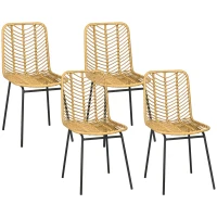 HOMCOM Lot de 4 chaises de salle à manger design bohème en résine tressée et piètement métal 44 x 58 x 85 cm jaune(m-10)
