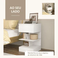 HOMCOM Mesa de Cabeceira Mesa Auxiliar com 1 Gaveta e 2 Prateleiras Abertas para Quarto Sala Estilo Moderno 39x39x65 cm Branco(m-4)